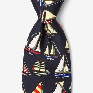 Alynn Neckwear “Name That Boat” Tie Eric Holch Silk Necktie Sailboats navy blue